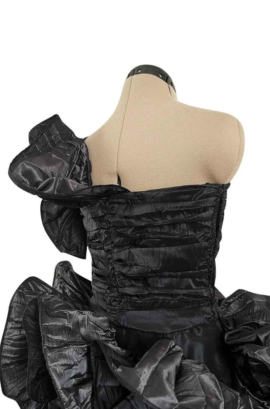 Incredible Fall 1985 Christian Dior by Marc Bohan Black Silk Taffeta Dress w Extravagant Ruffles