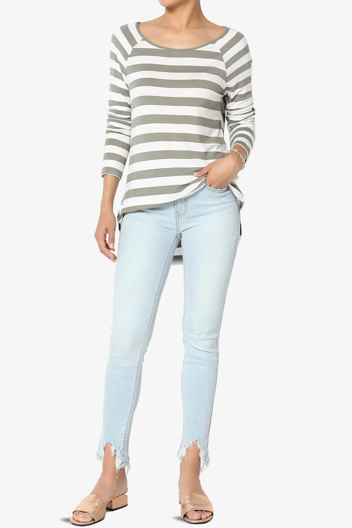 Laverne Striped Elbow Patch Boat Neck Top PLUS