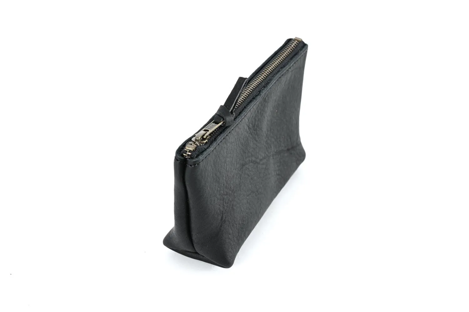 LEATHER ZIPPERED POUCH WITH GUSSET - MEDIUM