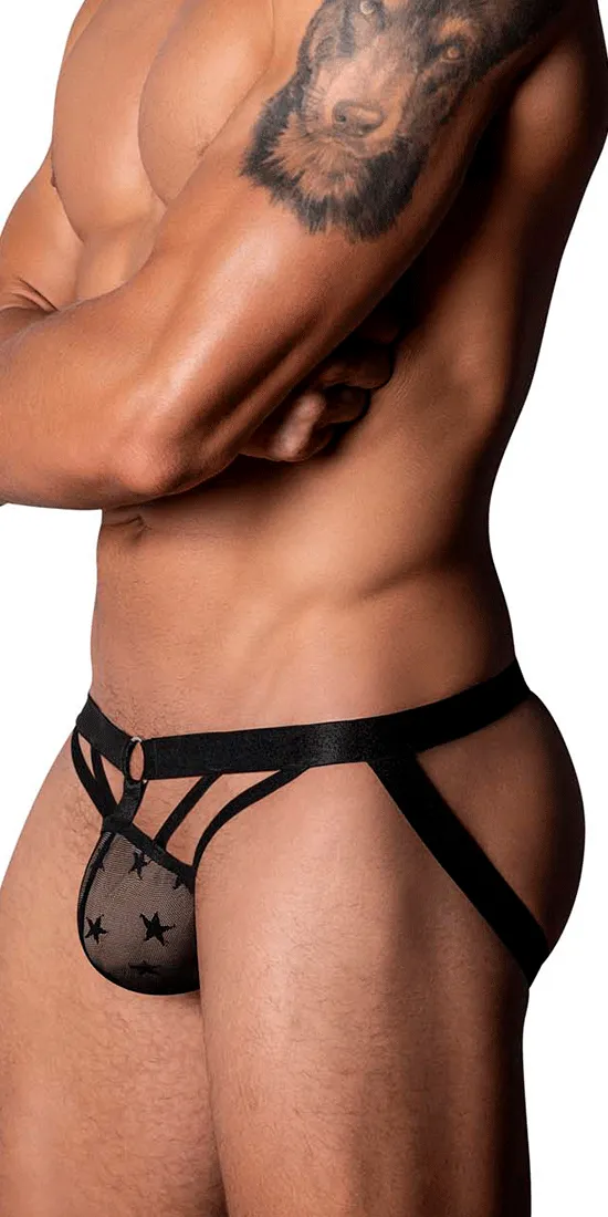 Male Power 386-291 Love Star Jock With Ring Black