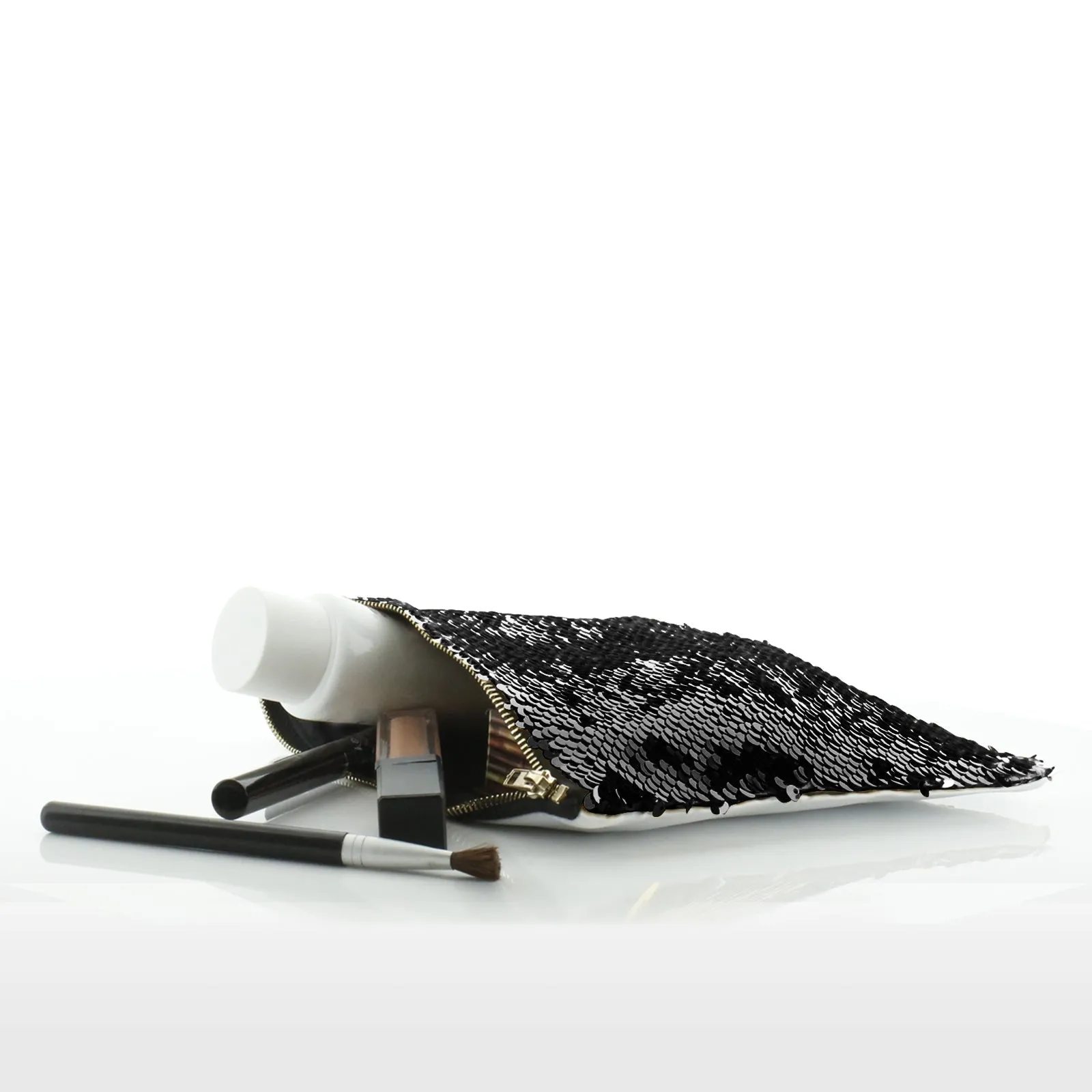 Personalised Sequin Zip Bag with Black and White Badger Leaves and Cute Text