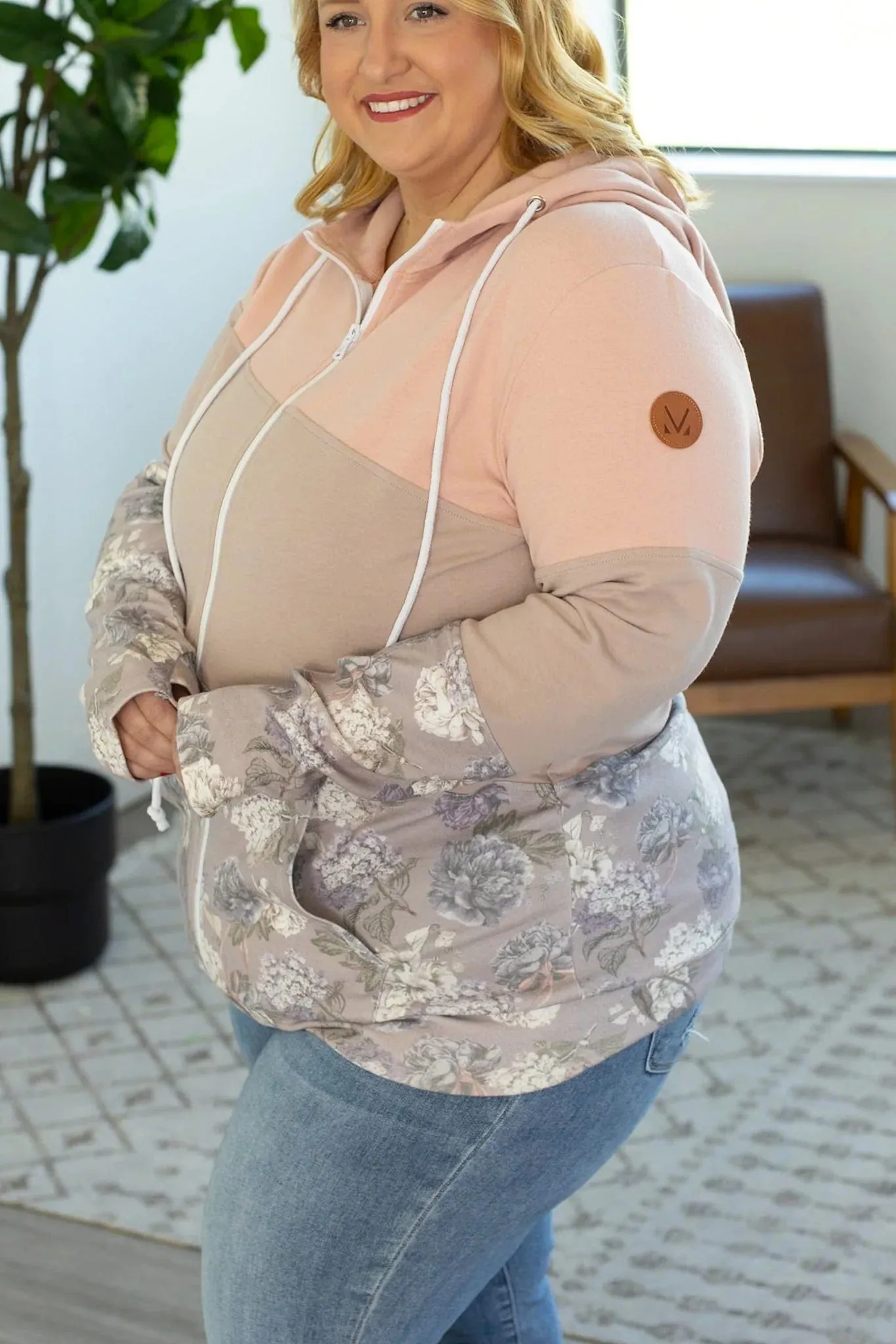 PHC- Asymmetrical Full Zip Hoodie in Neutral   Floral