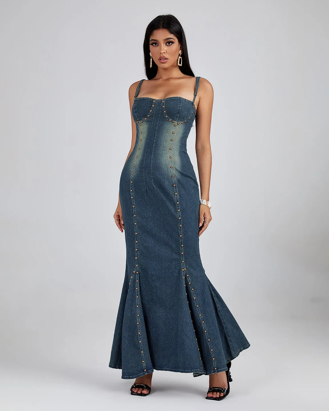 Strappy Studded Jean Dress