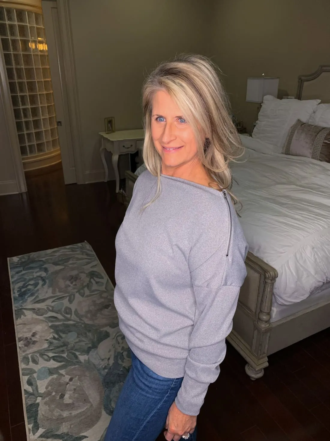 The Zip Accent Top - Gray